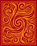 Crimson and Gold Swirling Abstract Rug
