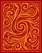 Crimson and Gold Swirling Abstract Rug