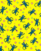 Whimsical Blue Cats Starry Yellow Rug