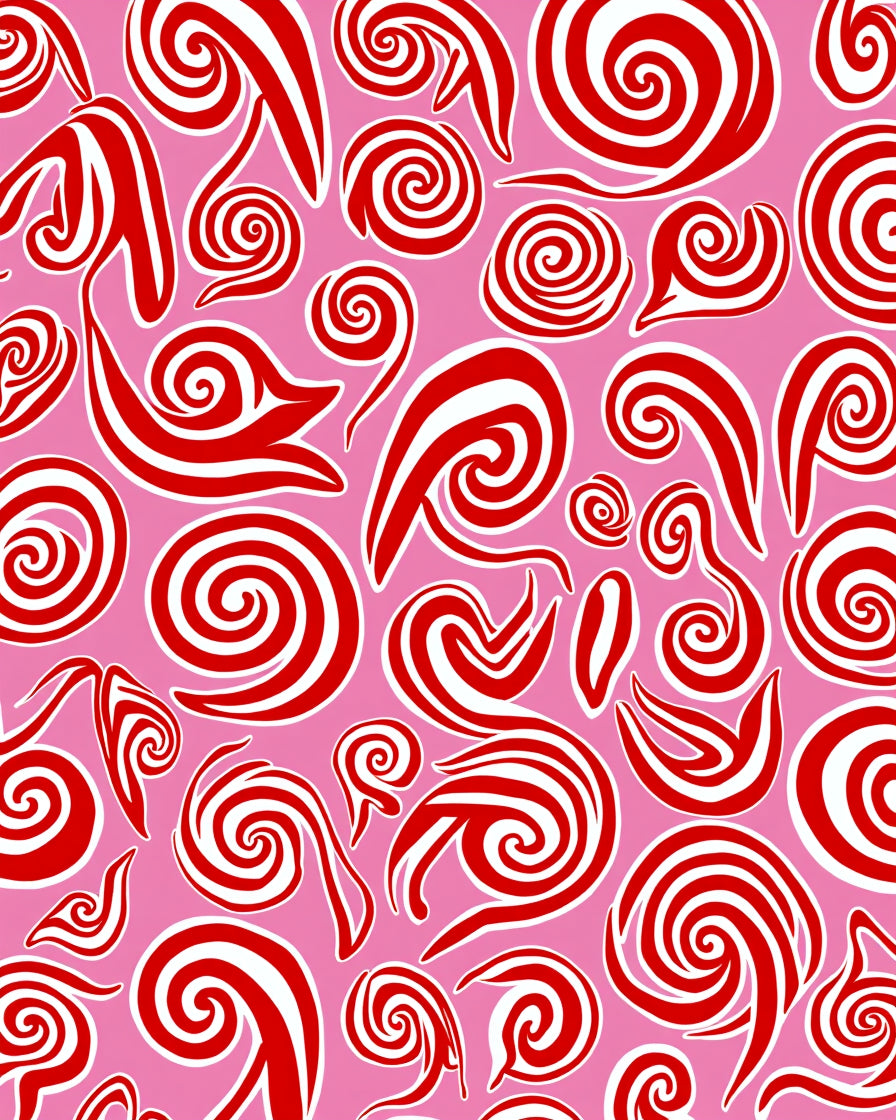 Whimsical Red Swirls Pink Background Rug