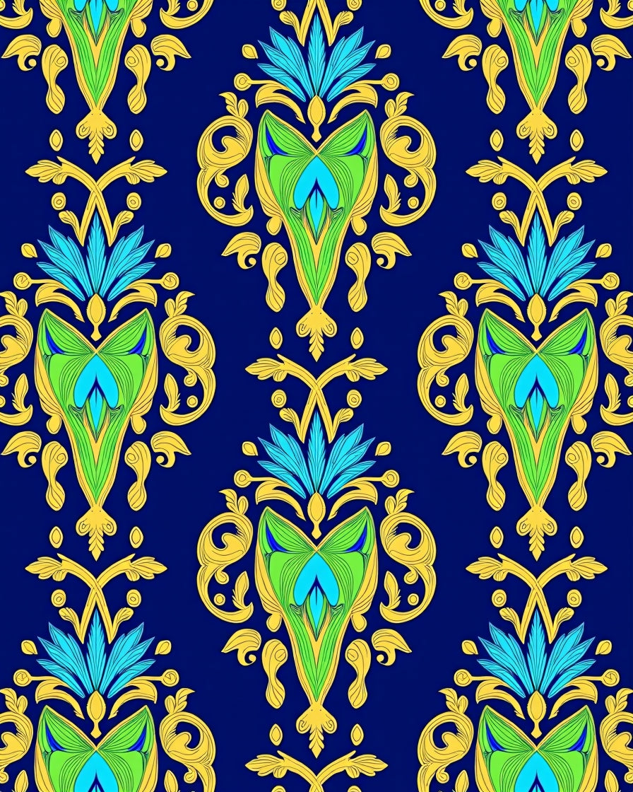 Ornate Blue Green Yellow Floral Medallions Rug