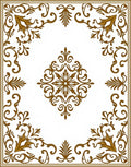 Ornate Gold Floral Scrollwork Square Rug