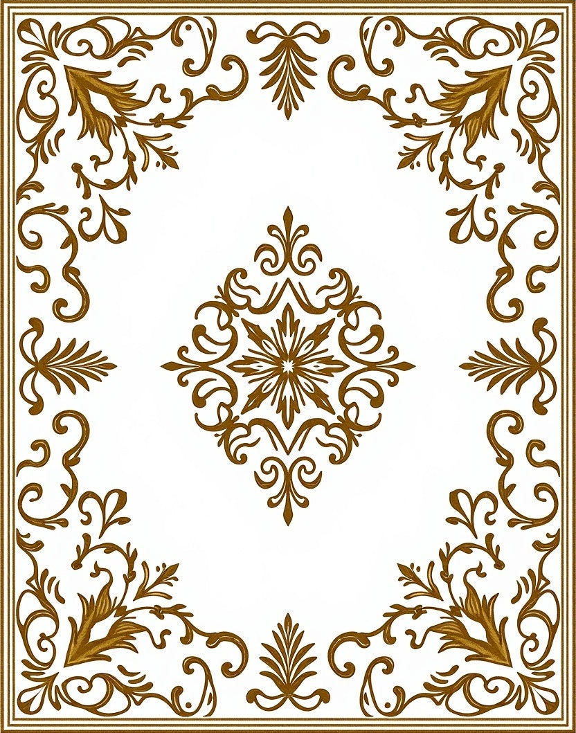 Ornate Gold Floral Scrollwork Square Rug