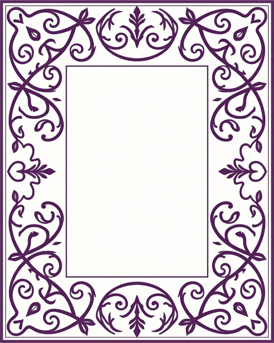 Deep Plum Floral Scrollwork Border Rug
