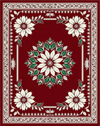 Deep Red Floral Medallion Scroll Rug
