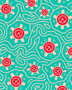 Teal Red Floral Turtle Abstract Rug