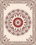 Crimson Sunburst Central Ornament Border Rug
