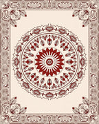 Crimson Sunburst Central Ornament Border Rug