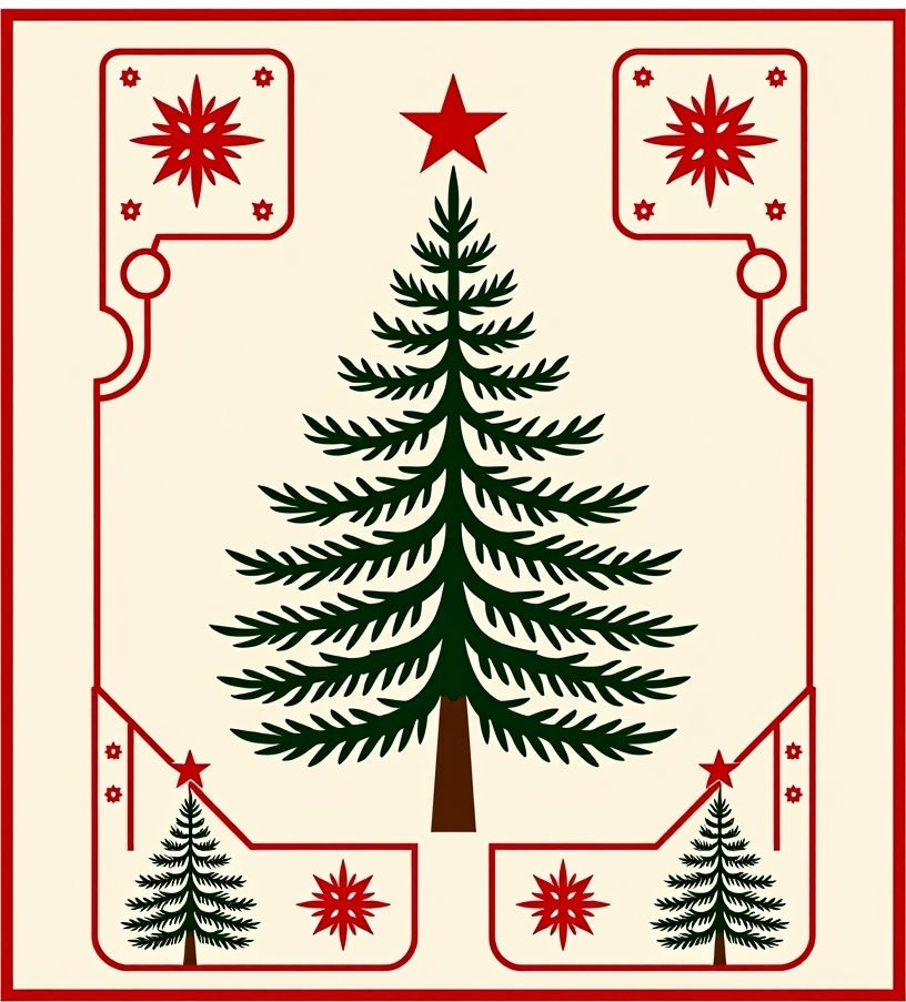 Festive Red Pine Tree Quilt Rug