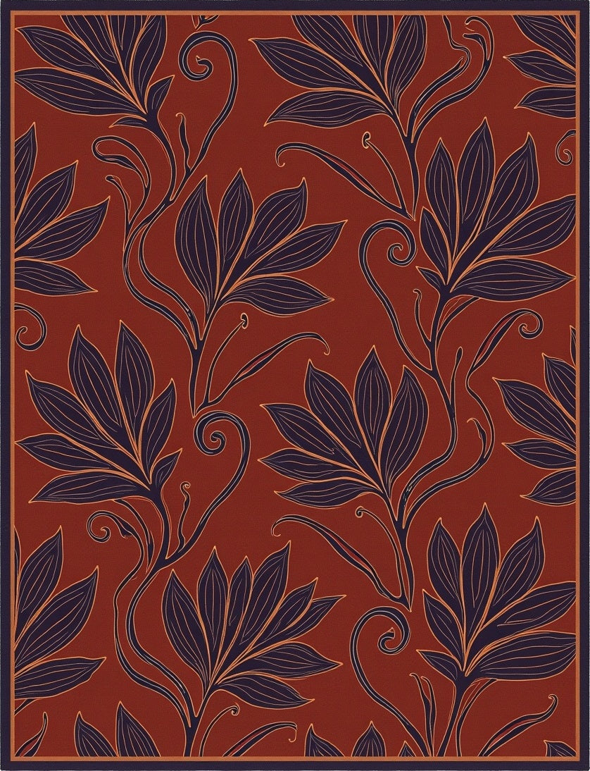 Art Nouveau Crimson Botanical Scroll Rug