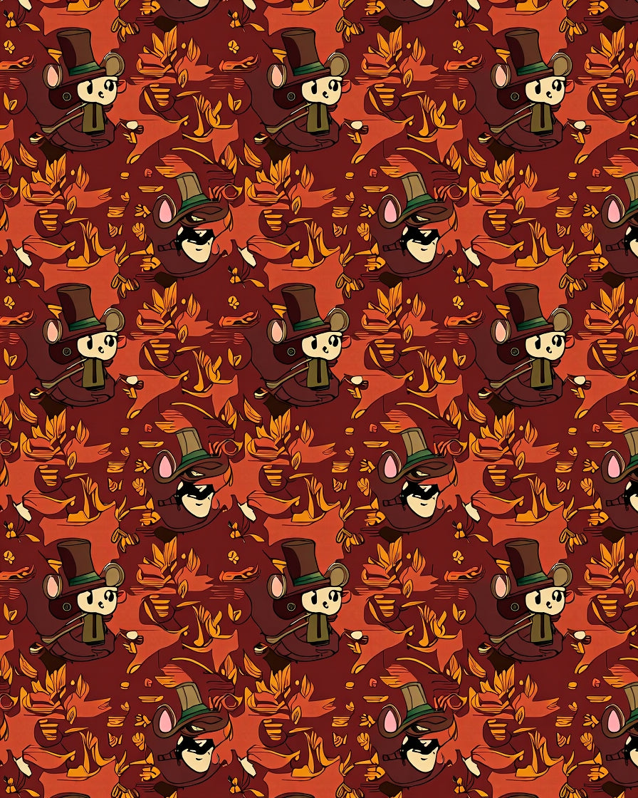 Whimsical Brown Top Hat Mouse Autumn Leaves Rug