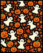 Spooky Ghost Pumpkin Autumn Leaves Rug