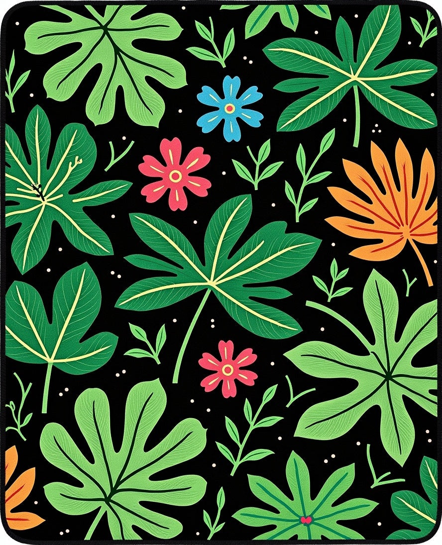 Tropical Jungle Leaf and Flower Array Rug