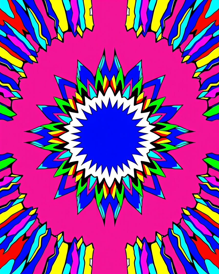 Radiant Pink Starburst with Multi-color Rays Rug