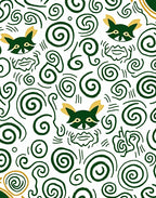 Whimsical Green Raccoon Swirls Rug