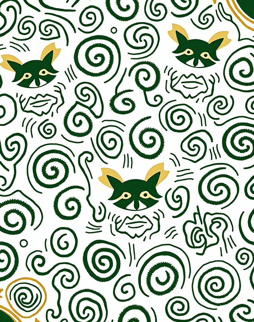 Whimsical Green Raccoon Swirls Rug