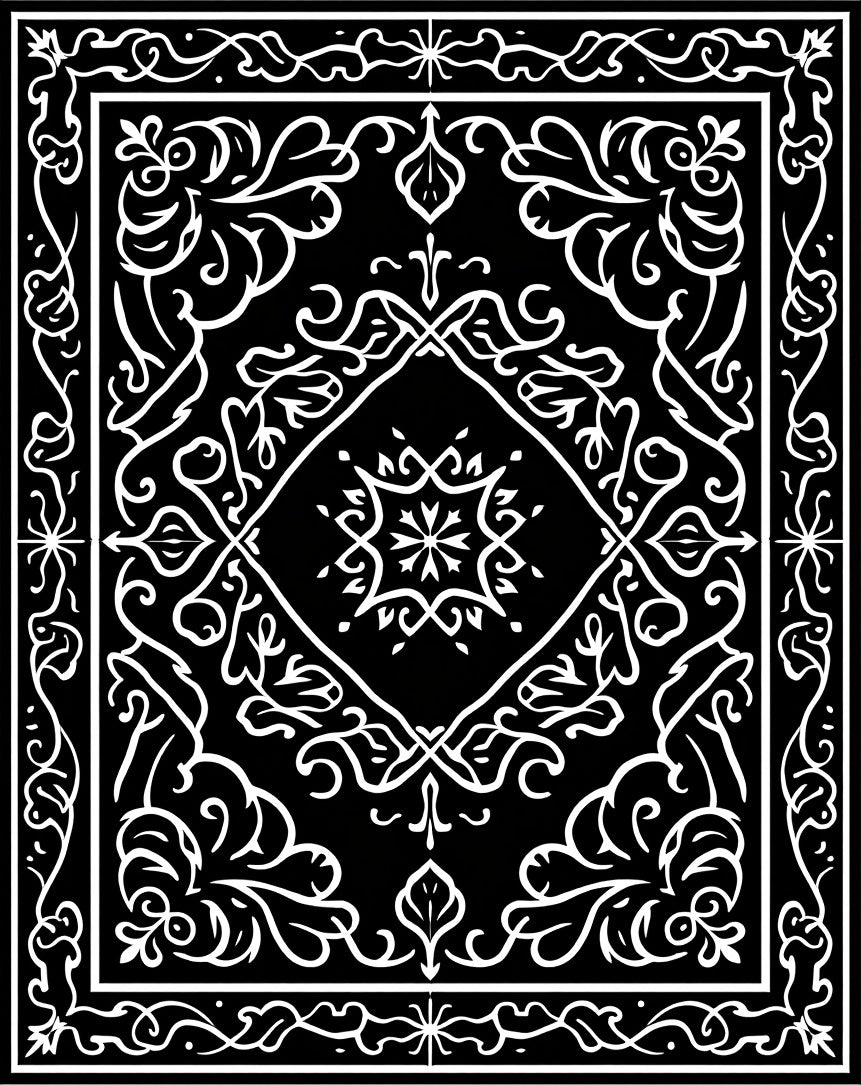 Elegant Black White Floral Medallion Rug