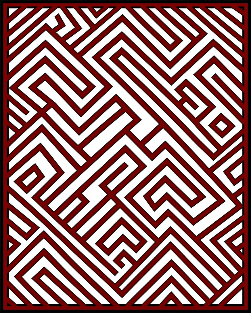 Deep Crimson Abstract Maze Rug
