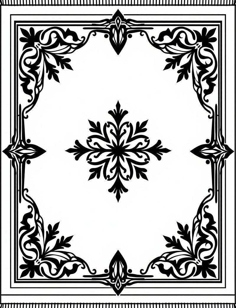 Ornate Black and White Floral Medallion Rug