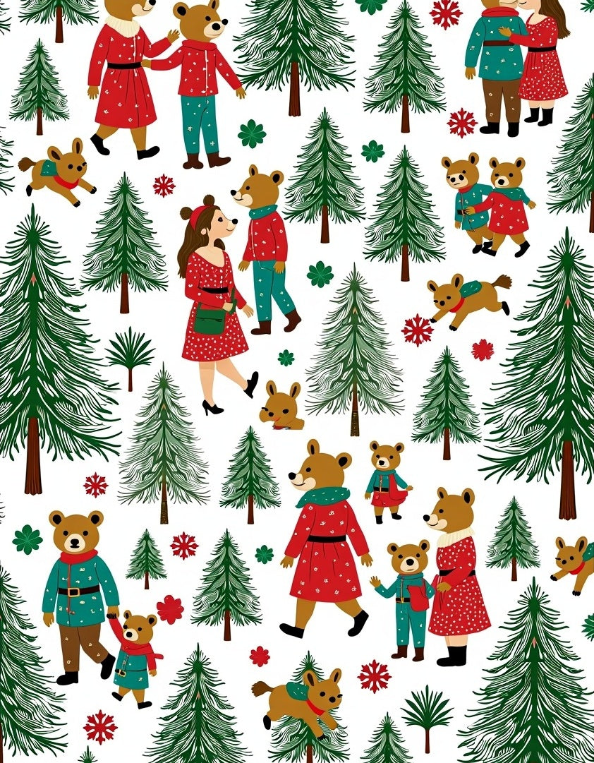 Christmas Bear Family Forest Scene Rug