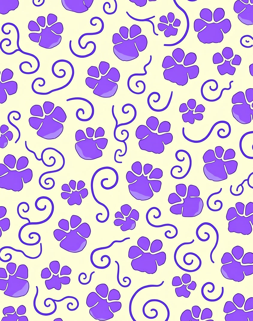 Purple Paw Prints Swirls Cream Background Rug