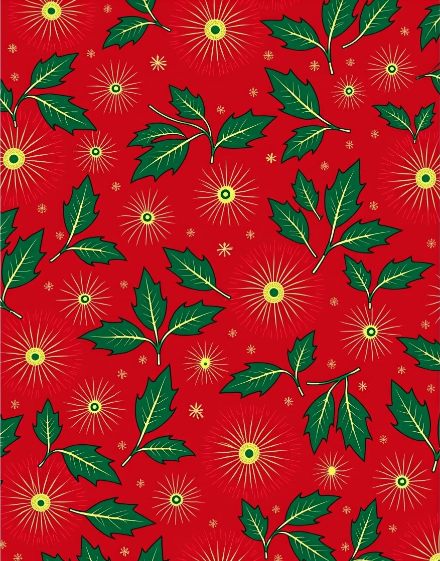 Festive Red Holly Starburst Design Rug
