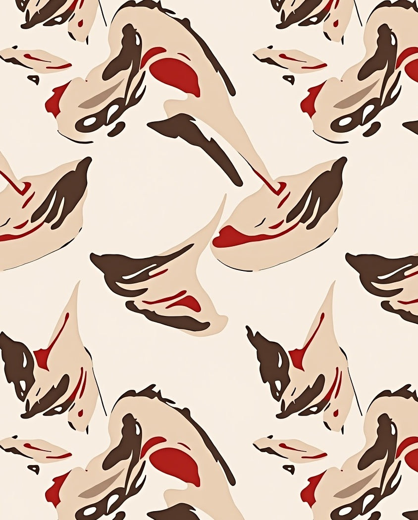 Abstract Cream Brown Red Organic Shapes Rug