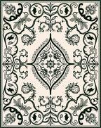 Ornate Dark Green Floral Scroll Rug
