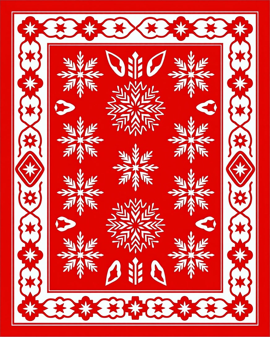 Festive Red Snowflake Star Border Rug
