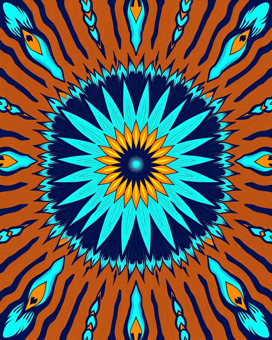 Bold Abstract Sunburst Teal Orange Rug