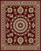 Rich Crimson Floral Mandala Border Rug
