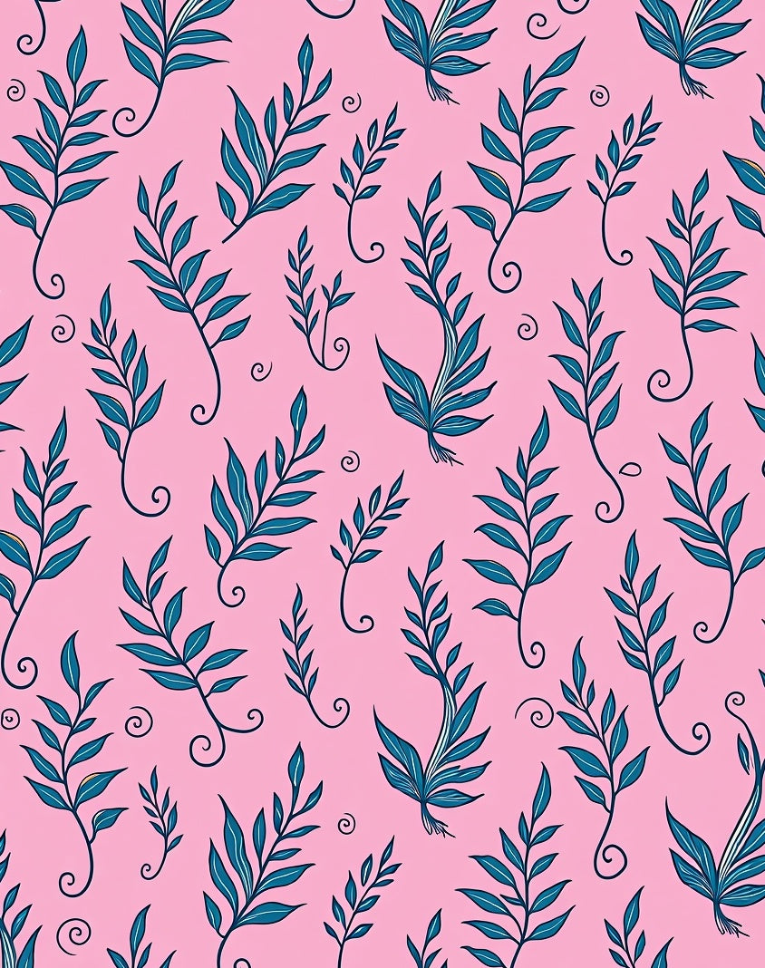 Teal Leafy Branches on Pink Rug