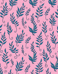 Teal Leafy Branches on Pink Rug