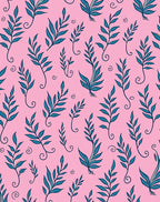 Teal Leafy Branches on Pink Rug