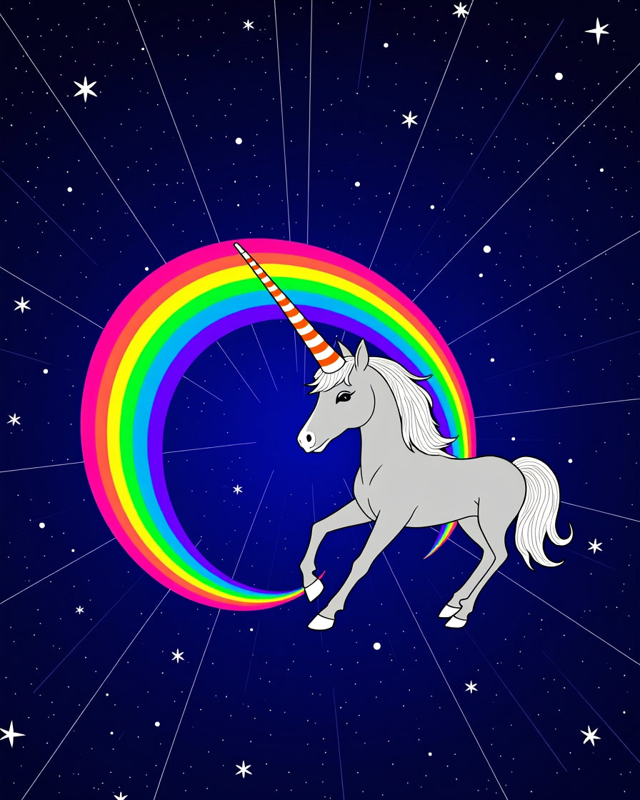 Whimsical Gray Unicorn Rainbow Cosmos Starry Rug