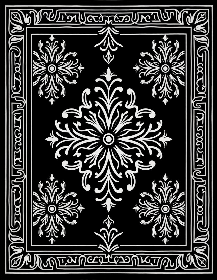 Elegant Black White Floral Arrangement Rug