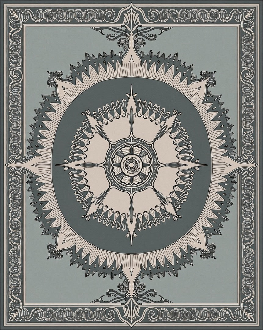Sage Green Intricate Floral Medallion Rug
