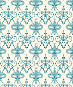 Aqua Fleur-de-lis Damask Fabric Rug