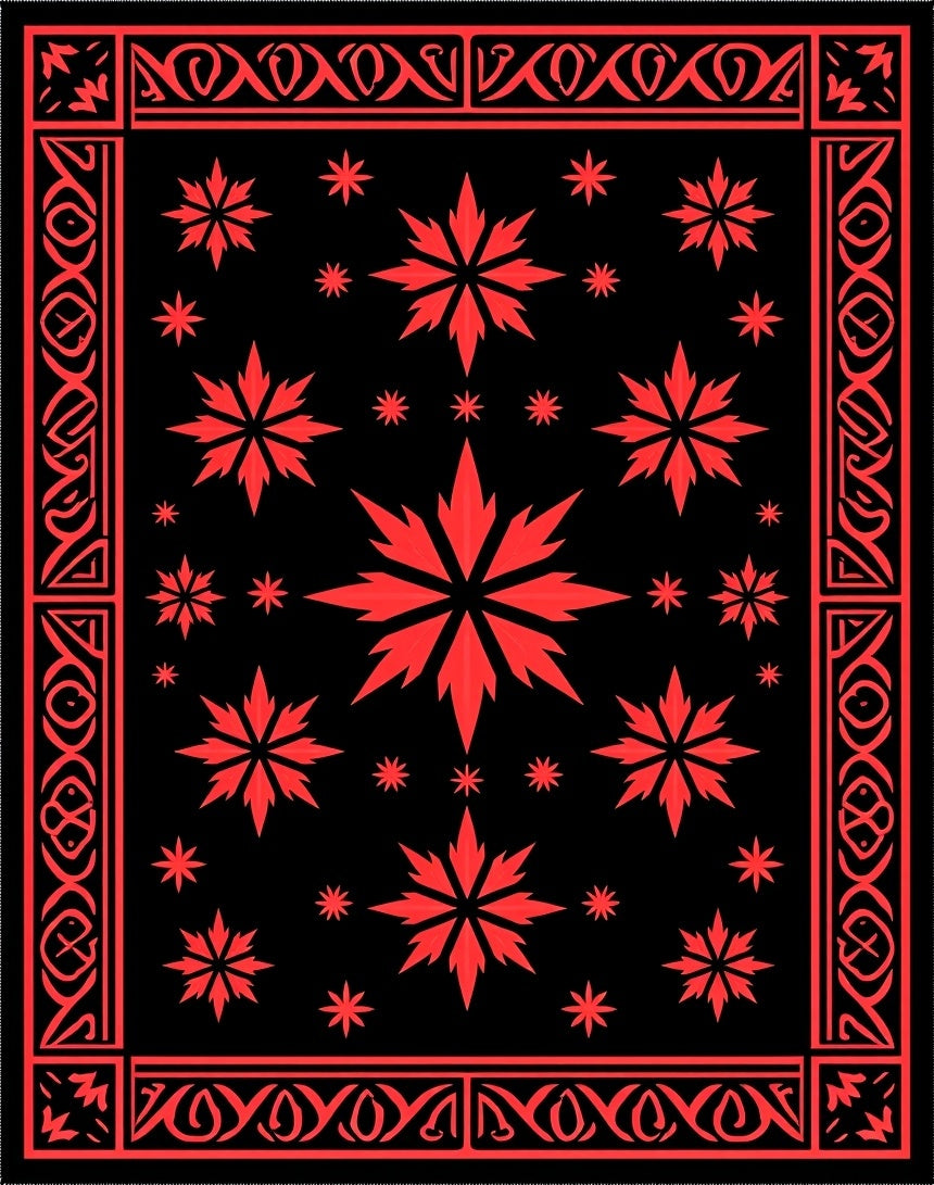 Crimson Starbursts Black Border Rug
