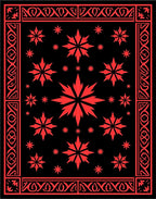 Crimson Starbursts Black Border Rug