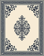 Ornate Cream Navy Floral Medallion Rug