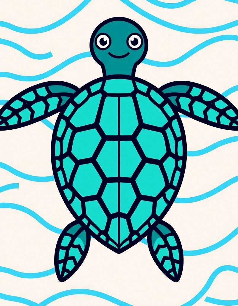 Teal Turtle Under Blue Waves Rug