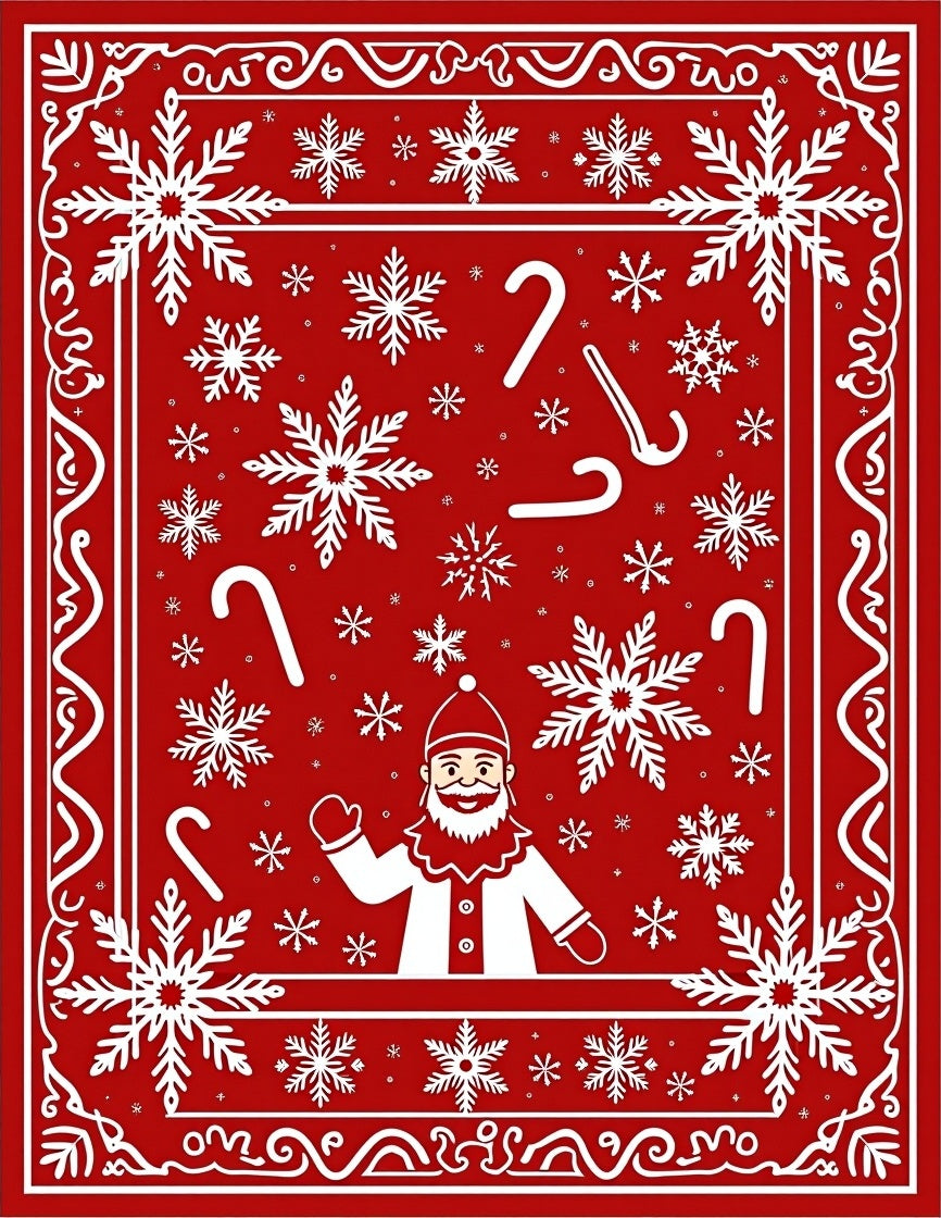 Festive Red Snowflakes Santa Candy Canes Rug