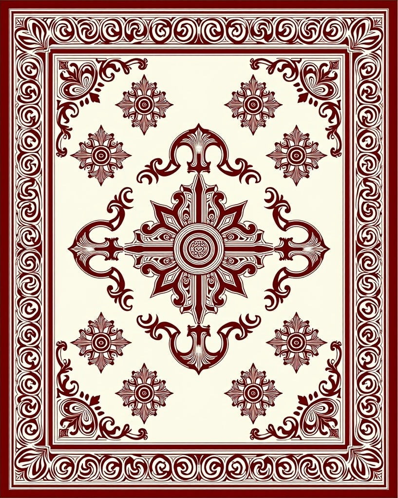 Deep Burgundy Medallion Border Rug