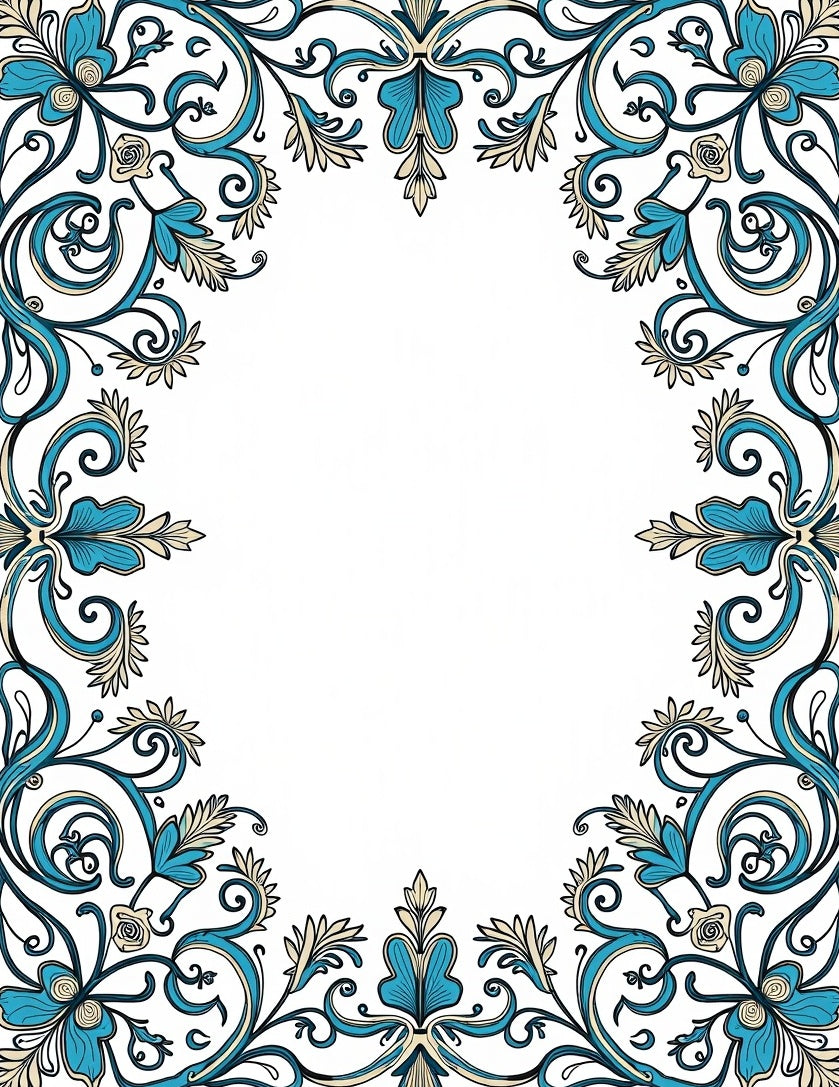 Blue and Cream Floral Scrollwork Rug