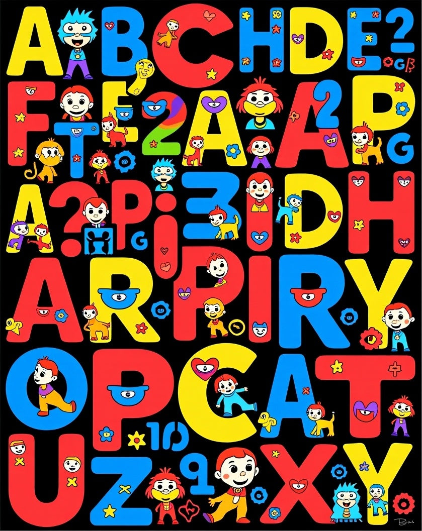 Alphabet Fun Characters Yellow Blue Red Rug