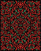 Red Black Blooming Floral Arabesque Rug