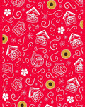 Red White Folk Art Houses Flowers Coin Rug