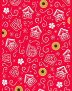 Red White Folk Art Houses Flowers Coin Rug