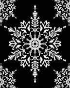 White Snowflake Mandala on Black Rug